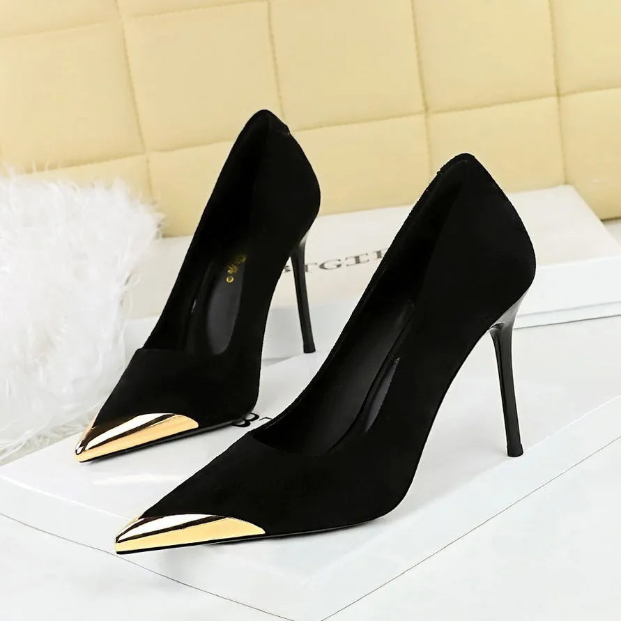 Women's suede stiletto high heels, pointed toe, over 8cm heel, leopard print, brown, black or anchood, sizes 34-40