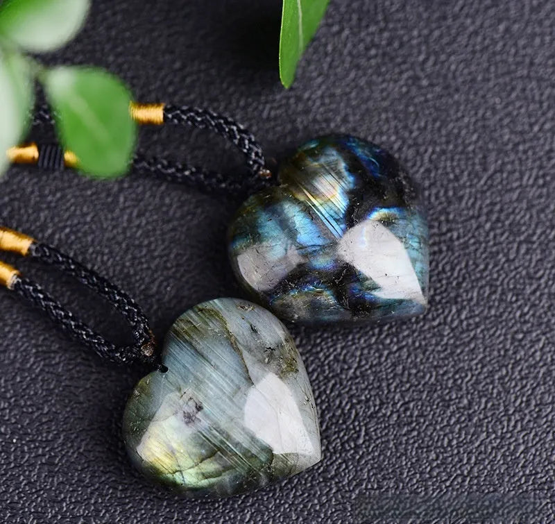 Natural Labradorite Moonstone crystal necklace with blue light geometric pendant in two size options