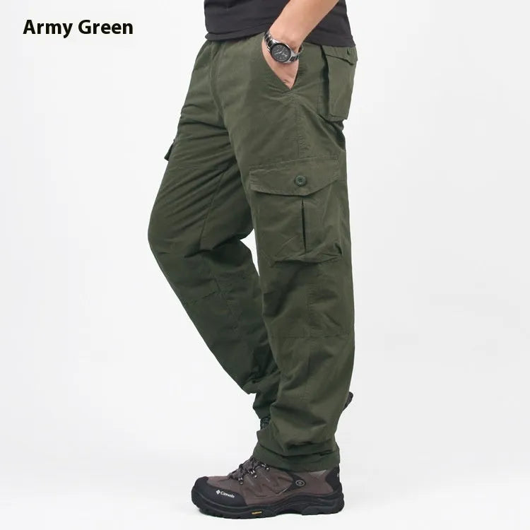 Men's stone-washed cotton overalls with wool lining in khaki, black, and army green colours