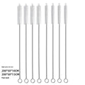 Set of stainless steel handled cleaning brushes with white nylon bristles for cleaning reusable straws.