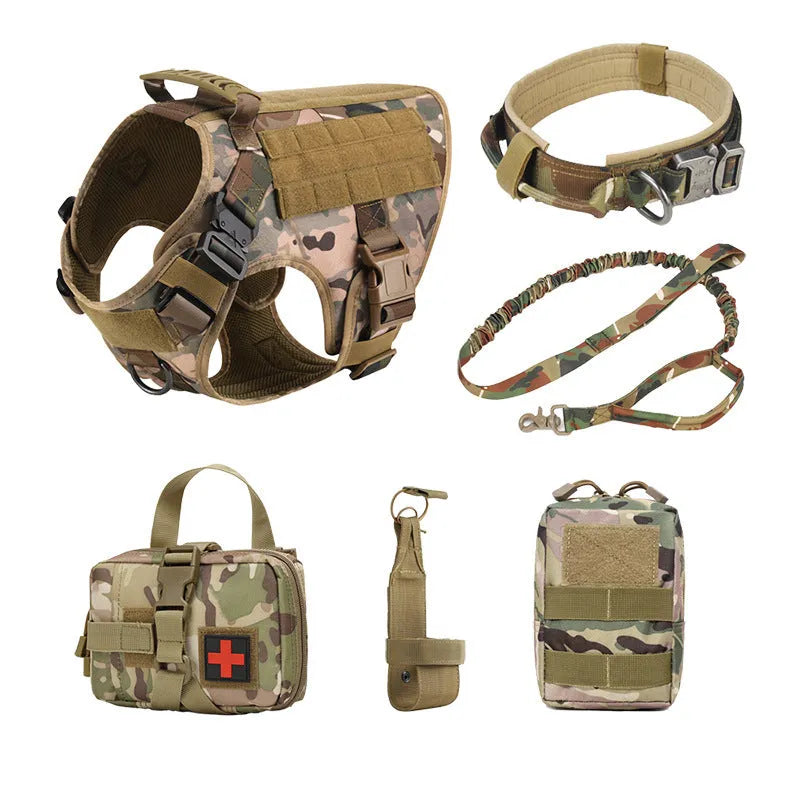 Tactical dog training vest harness collar 6-piece set in four camouflage colours