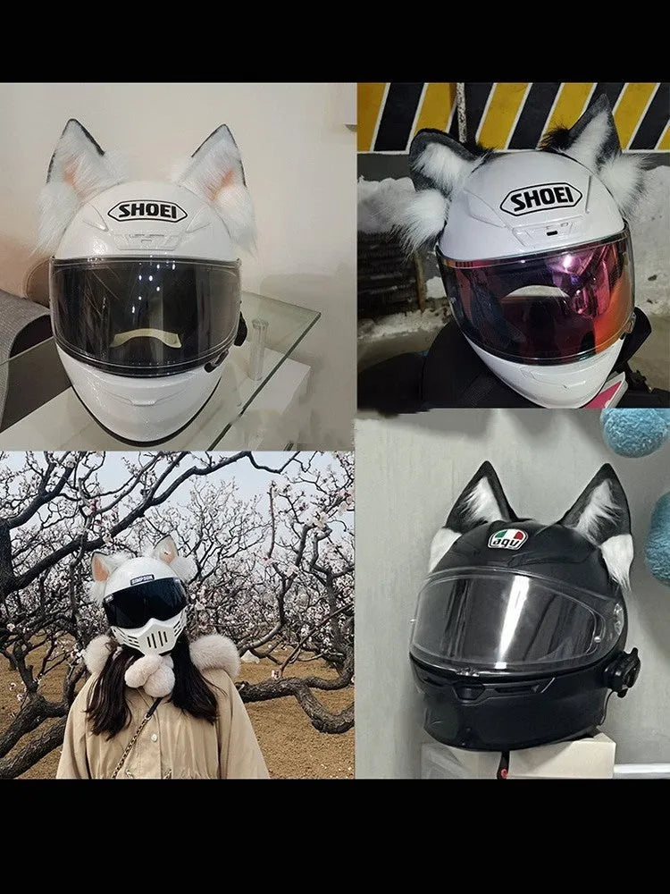 ABS helmet ornaments with animal ears and tails for motorcycle helmets in various colour options
