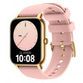 Smart Watch P90 with 1.85 inch square TFT screen, Bluetooth calling, and touch button control in black, dark blue, light blue, pink, or gold steel double silicone strap
