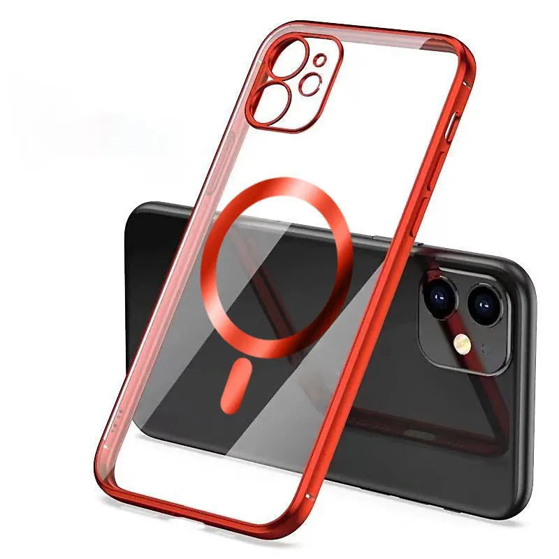 Electroplated silicone protective back cover for magnetic phone case in multiple colours for iPhone 11-13.
