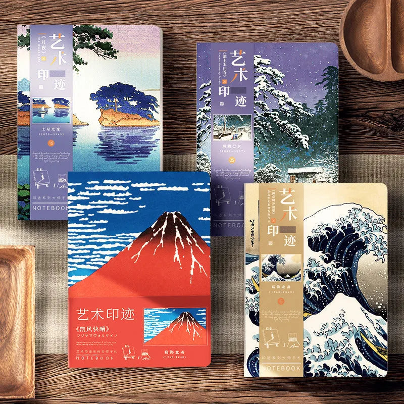 Ukiyo-e retro artist ledger with Kanagawa surfing cover, 13.2cm x 18.3cm size, and 100g Daolin paper for sketching