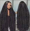Fashion lace wig with small roll wound tube afro curls in black colour, showing side bangs styling and natural hairline