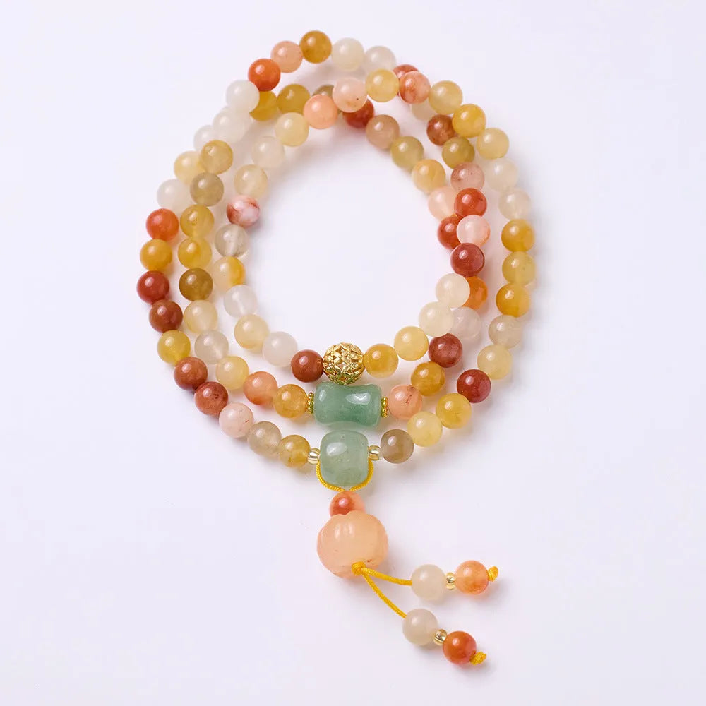 Women's three-circle pumpkin tassel jade bracelet with Jinsi Jade stones and handcrafted construction