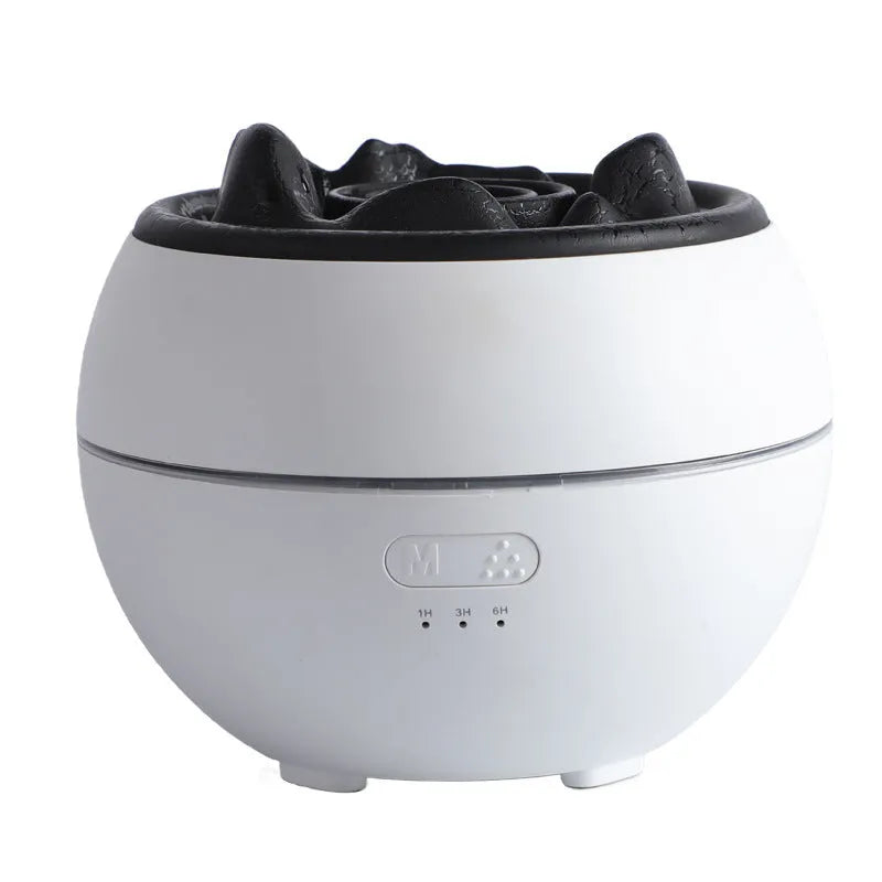 White crack style ultrasonic aromatherapy diffuser and humidifier with mechanical controls and round design