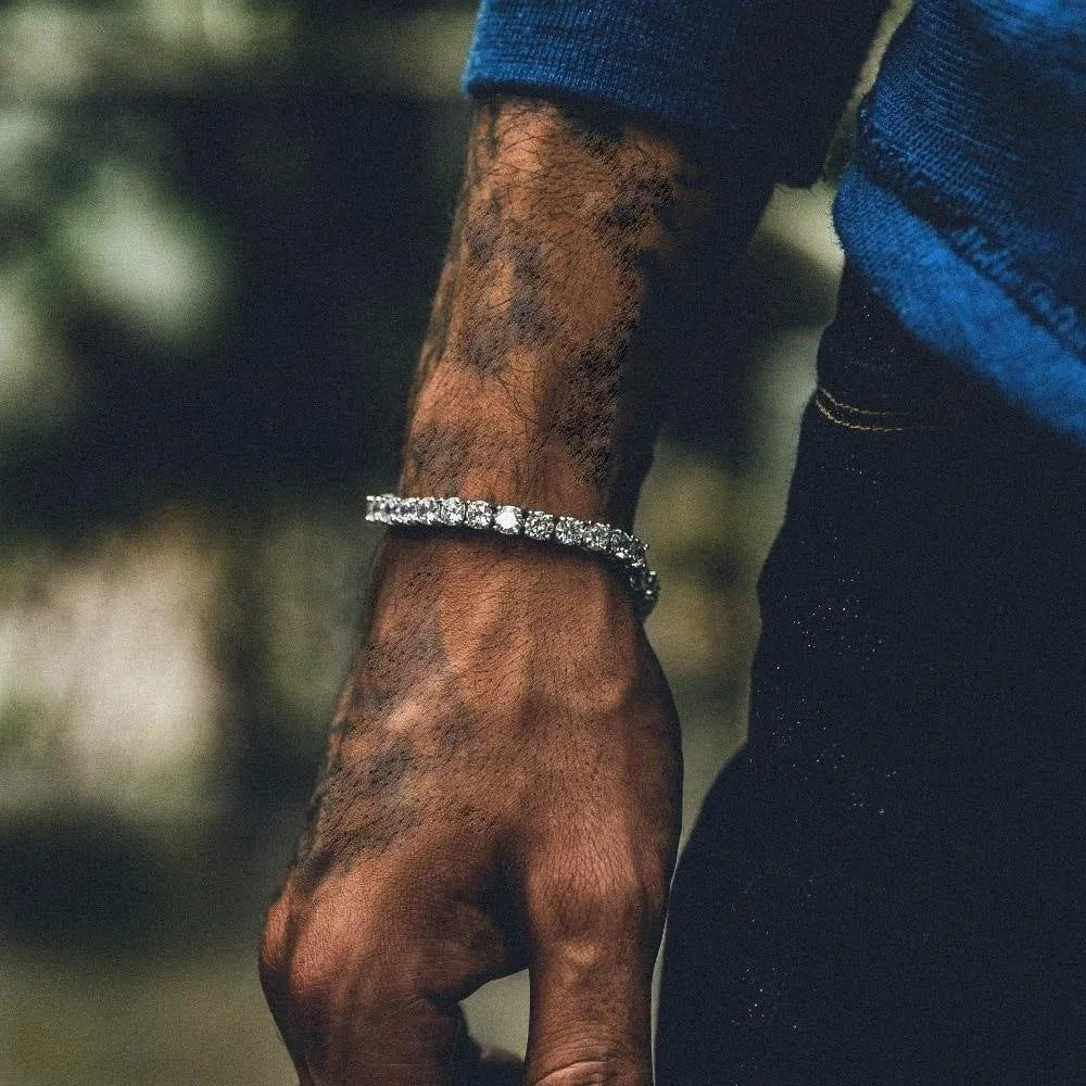 Men's hip hop bracelet with single row rhinestones on chain, geometry design, five colour options