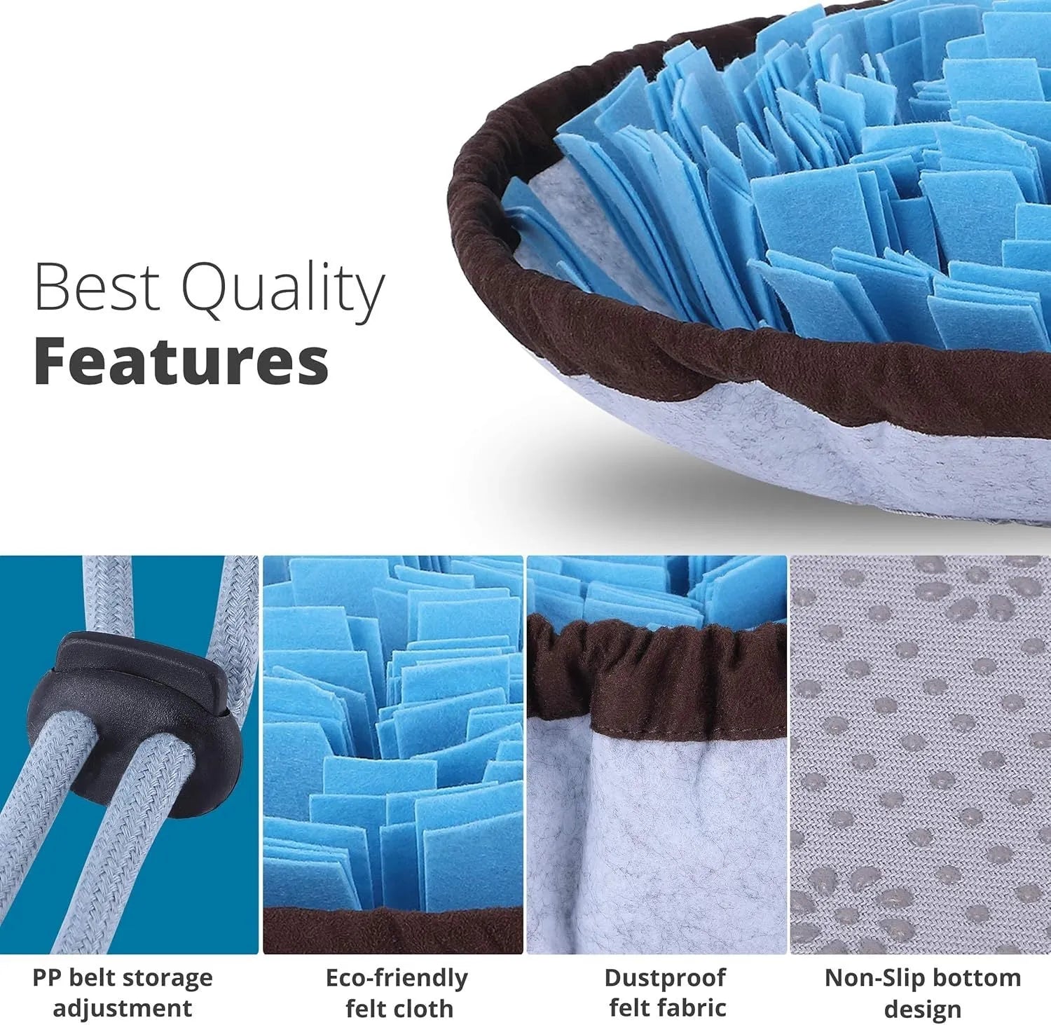 Blue adjustable snuffle mat for large dogs with multiple hide pockets for slow feeding and enrichment