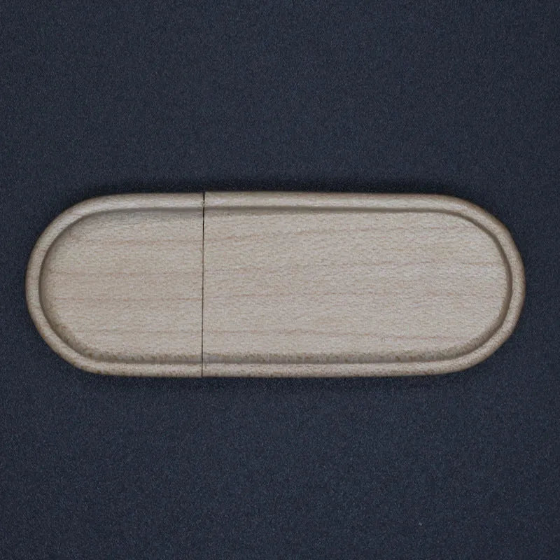 Custom wooden USB flash drive with logo printing, 6cm x 2.3cm x 1cm, USB 2.0, available in 1GB to 64GB.