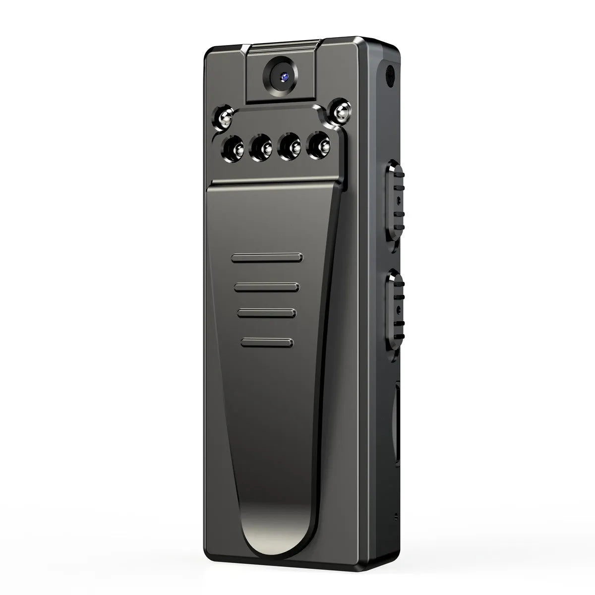 Black 1080p HD DV home camera with 90-degree rotation, night vision, and TF card slot for home security.