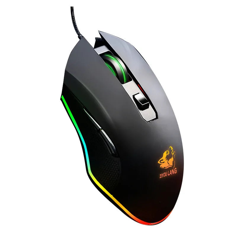 Black wired RGB gaming mouse with adjustable DPI and 10 horse racing light effects