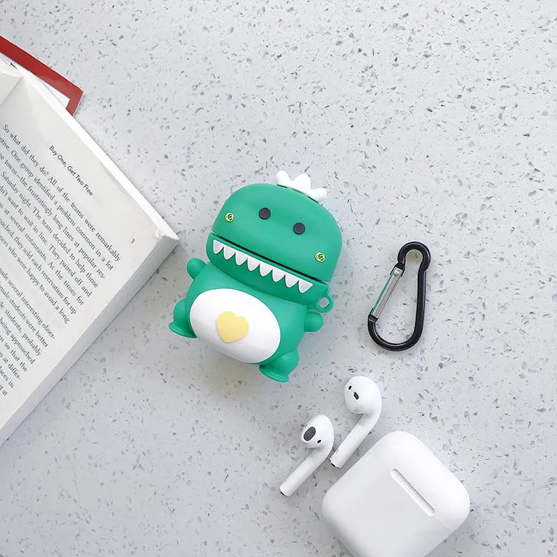 Silicone AirPods case with cartoon animal design in green colour, compatible with AirPods 1/2 generation