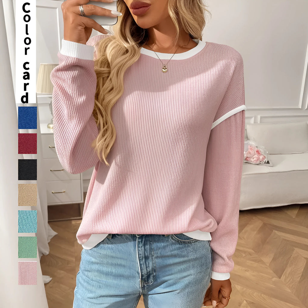 Women's loose fit round neck polyester pullover top in multiple colour options