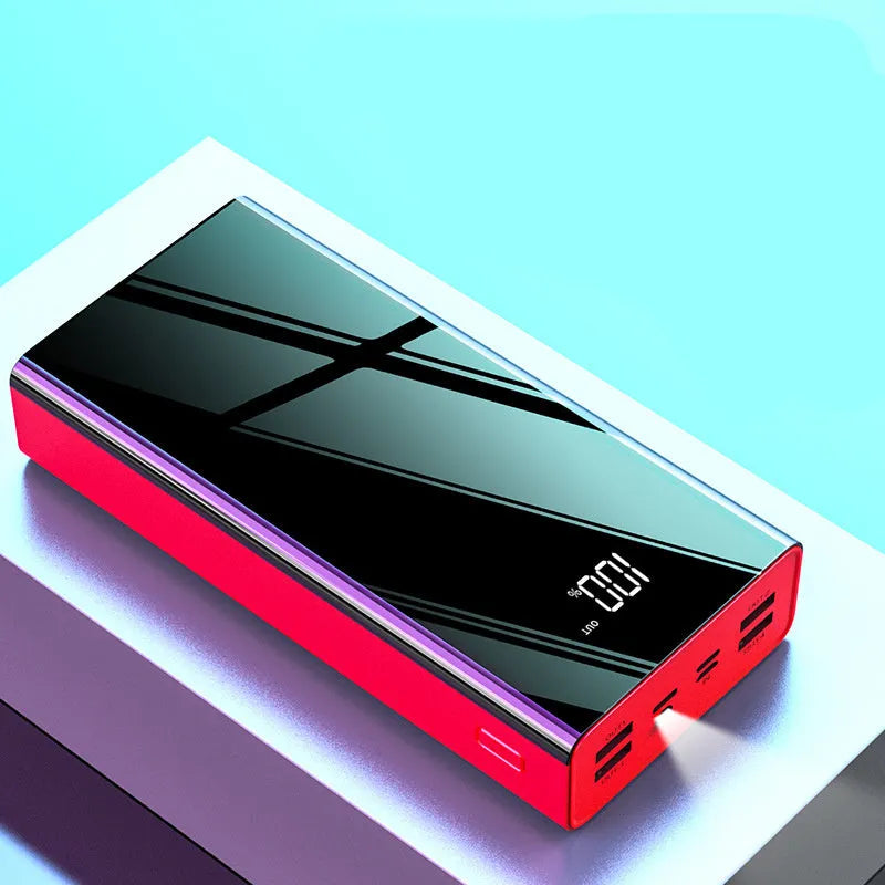 Large-capacity 40000 mAh power bank with LCD display in Chinese red or black, plastic shell