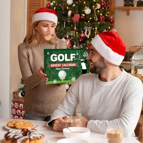 Golf advent calendar 24-piece plastic and silicone decoration set, 28x30x6cm, in colour box packaging