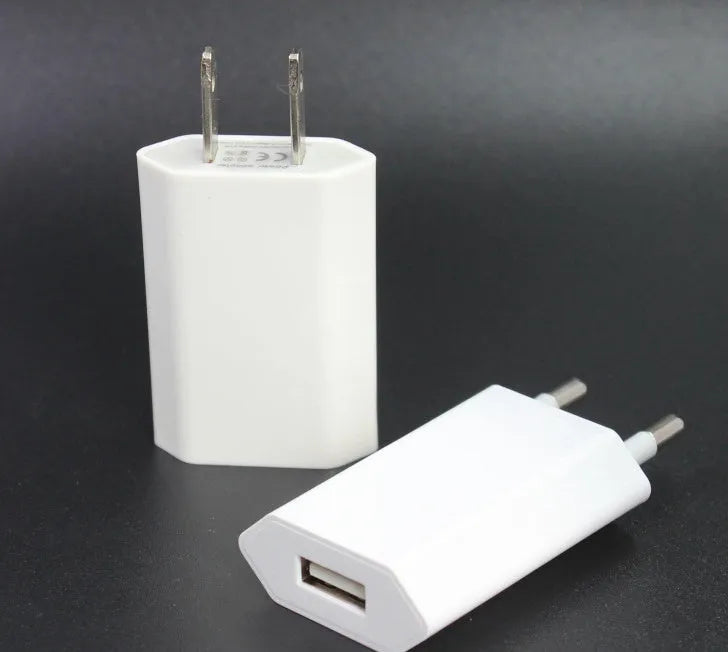 5V2A USB charger with cable for iPhone and iPad models showing 220V input and 5V output specifications
