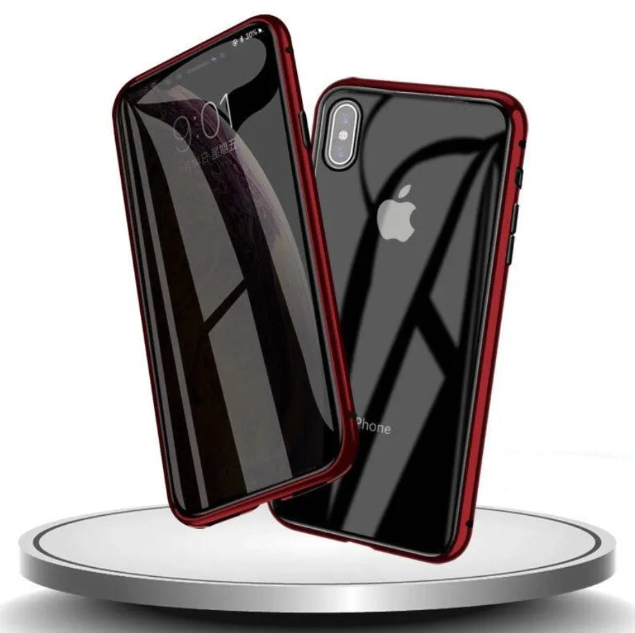 Anti-spy phone case in clamshell design with geometric pattern, available in multiple colours for iPhone