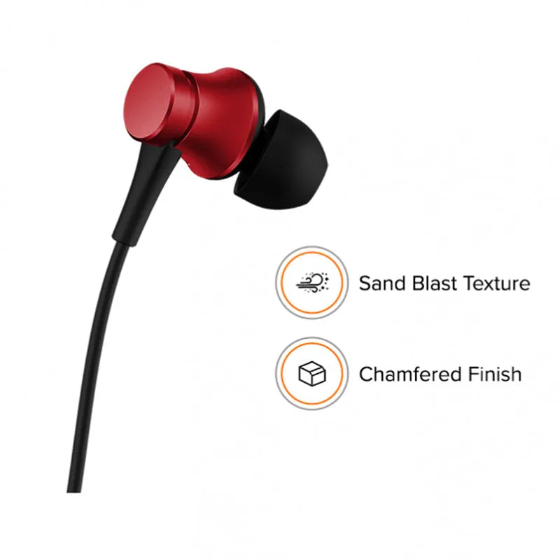Piston wired in-ear headphones with 3.5mm connector in black, blue, and red colour options