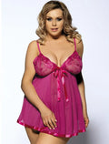 Women's purple lace sleepdress with mesh detailing, seamless construction, and size label showing 6XL.