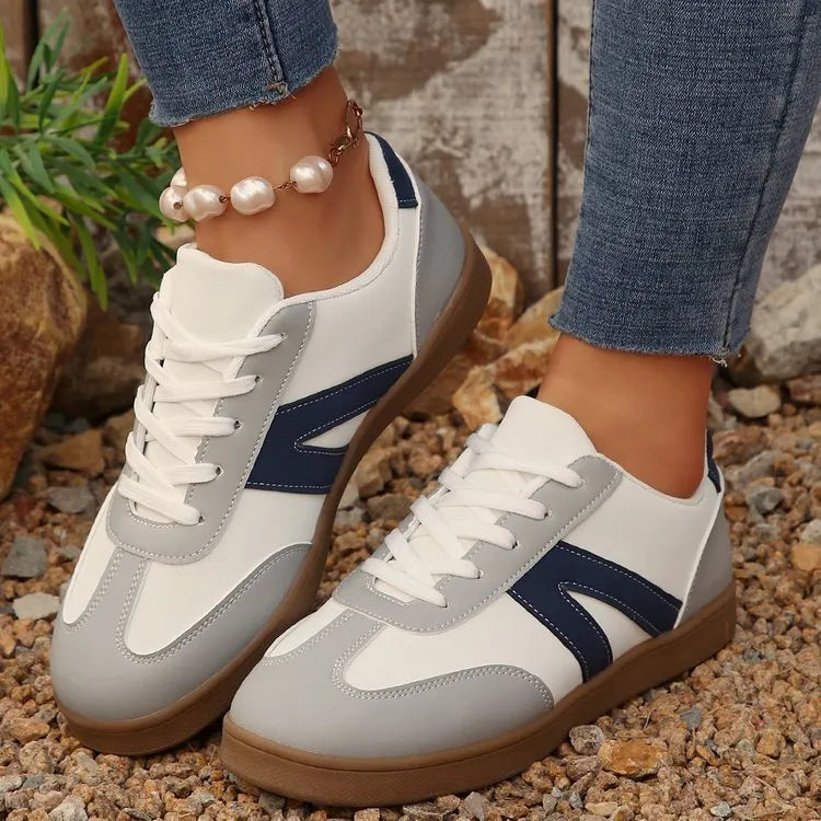 Blue women's German training shoes with lace-up front and rubber sole for hiking