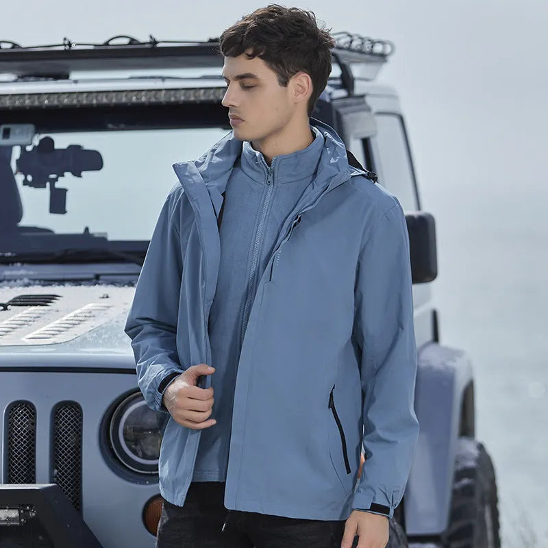 Three-in-one removable mountaineering suit in fluorescent colour with polar fleece lining, sizes M to 5XL