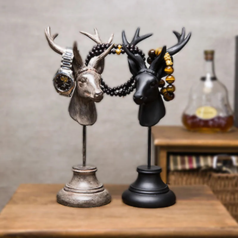 Handcrafted natural resin animal sculpture in black, white, or wood colour, 32cm tall home decoration