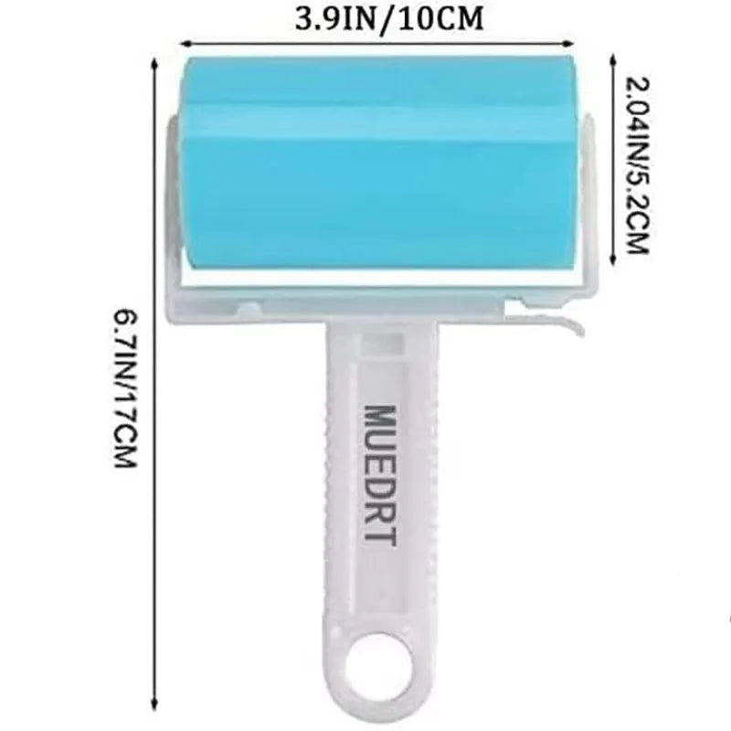 Washable lint roller in blue, green, pink, or yellow with cover, dimensions 17x10x4cm