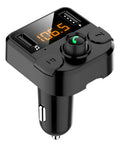 Black BT36B Bluetooth car MP3 player with FM transmitter and 1.1-inch display, connected to a car cigarette lighter.