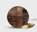 Traditional iron wok pan with wooden handle, 40 cm diameter, black finish