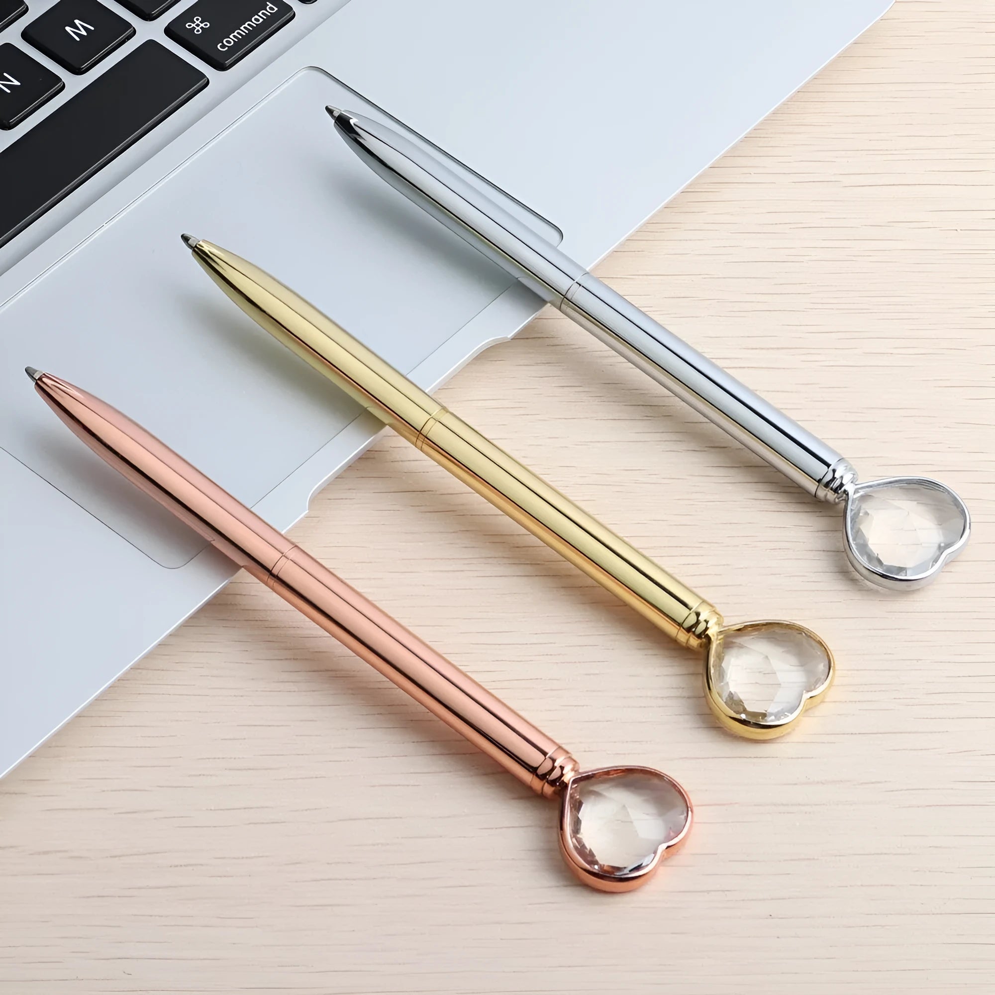 Golden Love Ball Crystal Diamond Metal Pen on a white background.