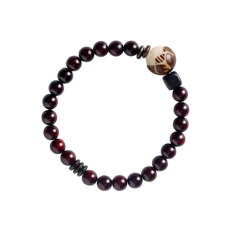 Natural rosewood double-ring bracelet with floral shape design measuring 10mm width
