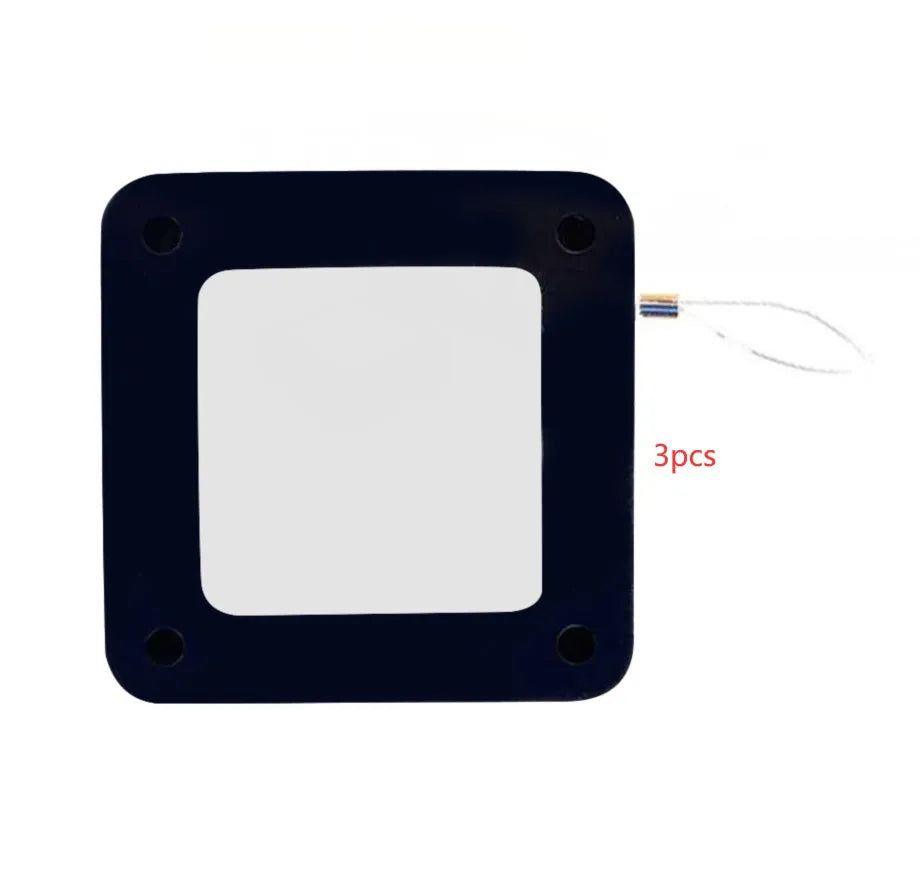White automatic door closer tension box with adhesive backing and transparent hook for punch-free installation.