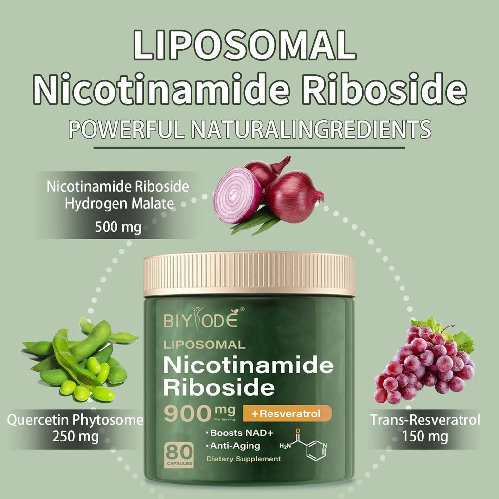 Nicotinamide riboside capsules bottle, 80 capsules, adult NAD supplement, OEM ODM custom label