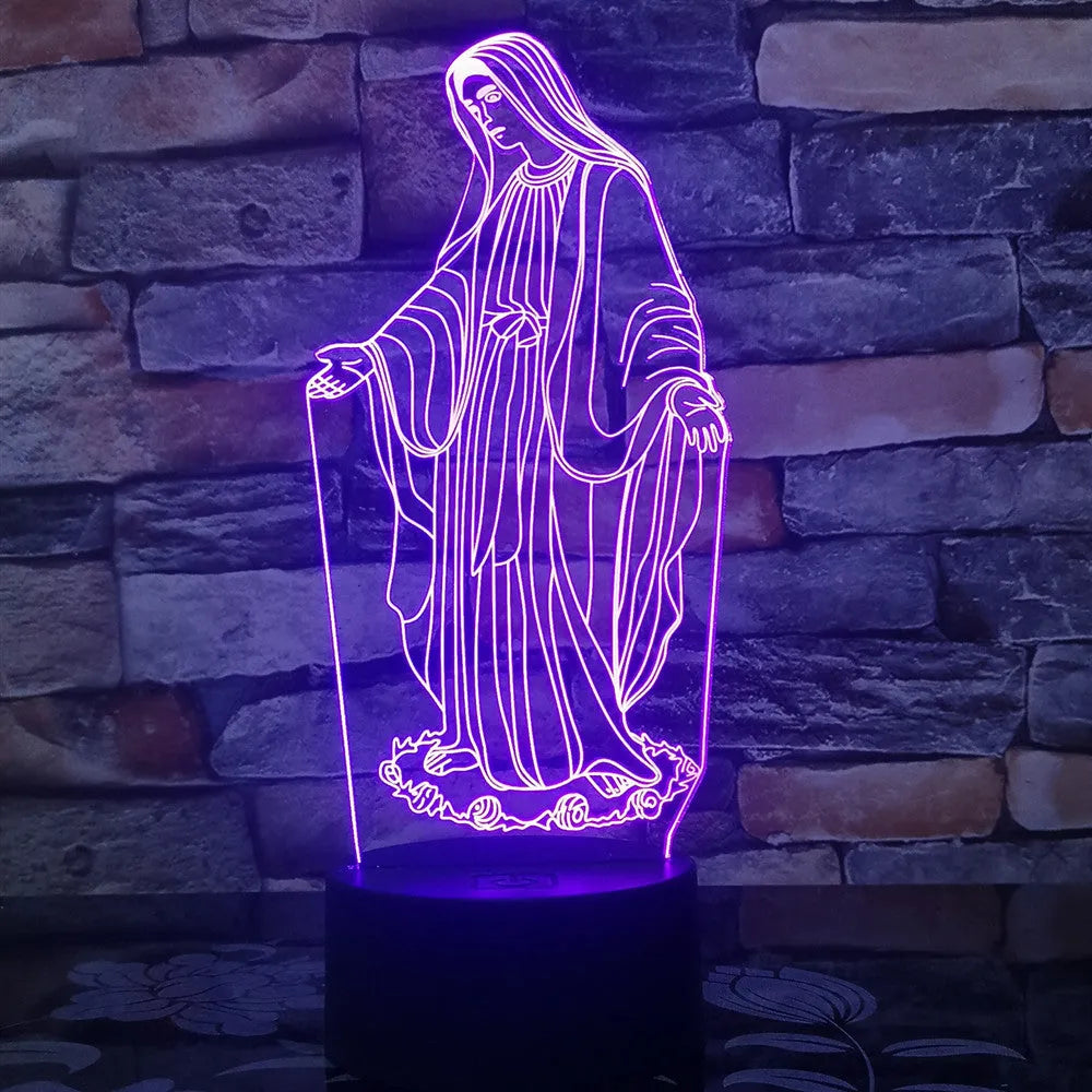 3D LED night light with colourful changing light and laser-engraved acrylic plate on an ABS base.