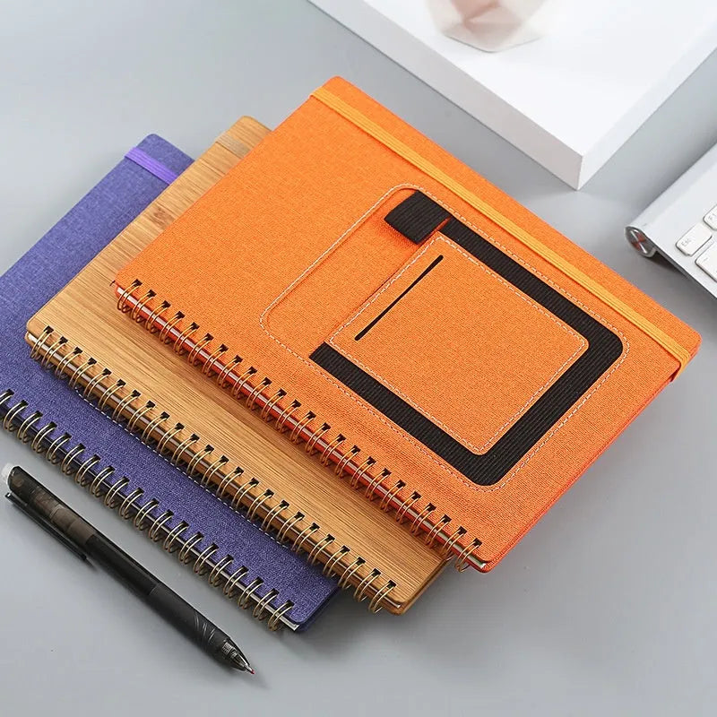 Erasable coil notebook with stone paper, pen, and cleaning cloth in various cover colours