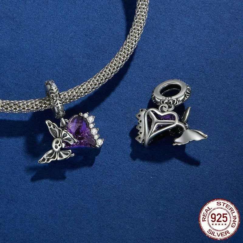 S925 silver dark skull butterfly bead 23x14mm with 4.5mm aperture for DIY jewellery making