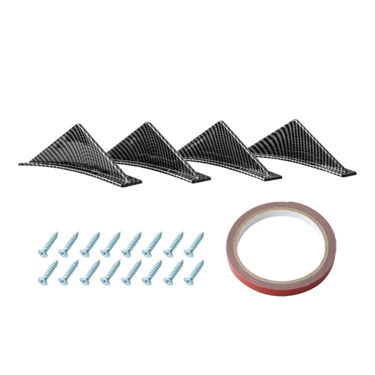 Set of four universal triangle car rear spoilers in ABS plastic on a white background.