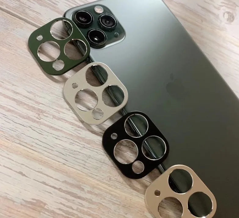 Metal lens protection ring for iPhone 11 and 11 Pro in various colours on a phone back cover