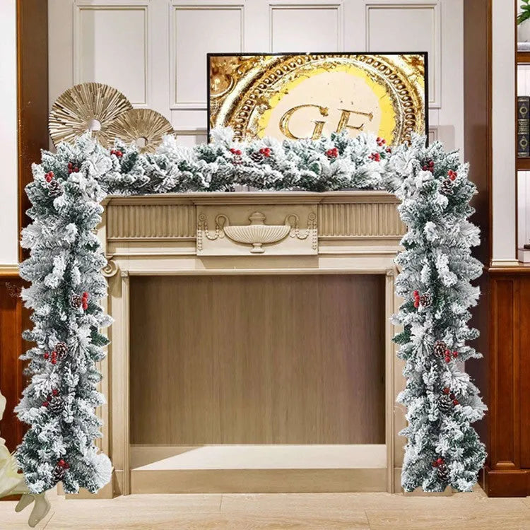 Christmas rattan flocking snow garland in American style showing snow-dusted texture on vine base