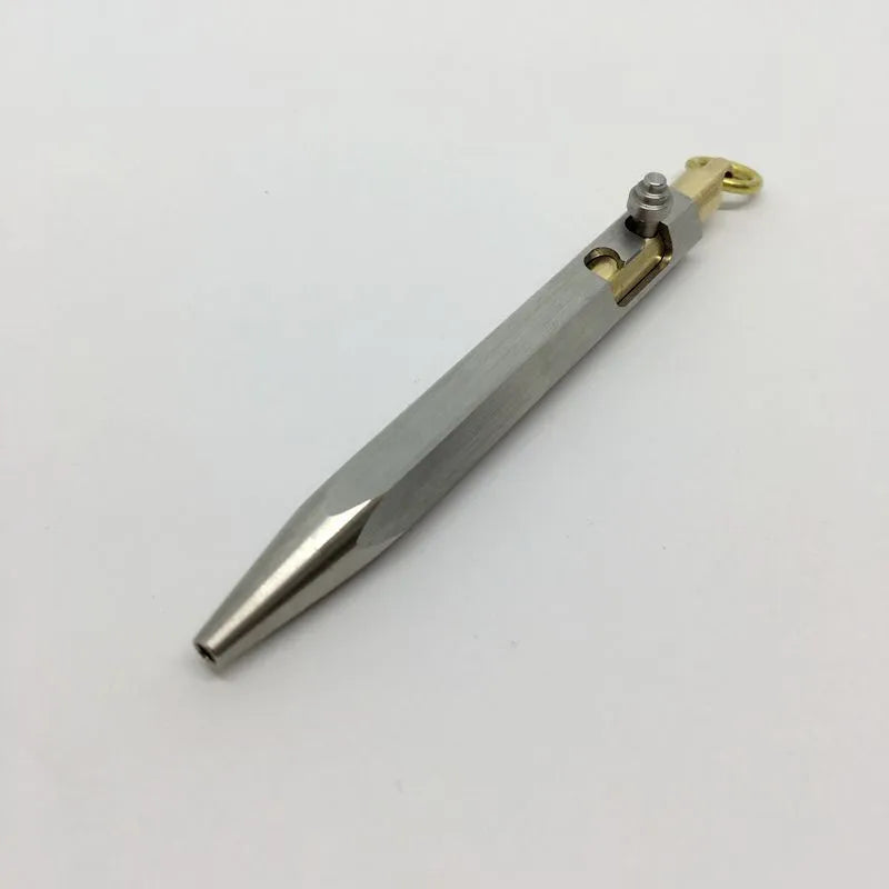 Six-sided stainless steel brass keychain pen in chrome colour