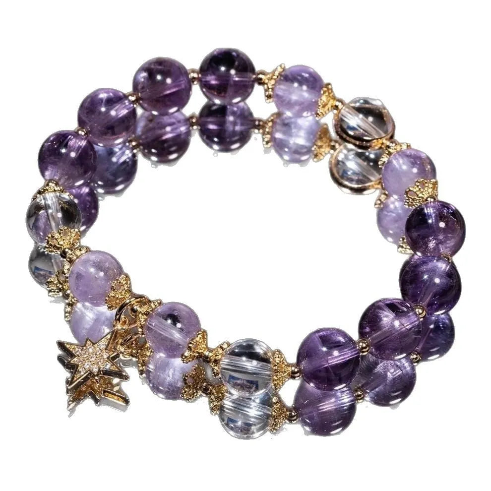 Handmade eight-point star amethyst artificial crystal bracelet for women in clear presentation box