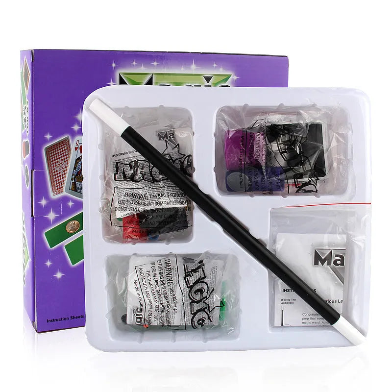 Purple and Red plastic magic toy prop set for children aged 3-7 in carton box