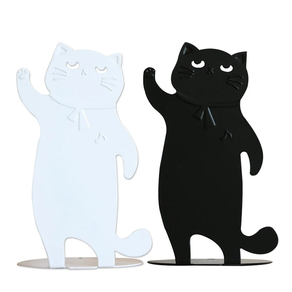 Cartoon cute music cat iron desktop book stand in black or white, 2-piece pack