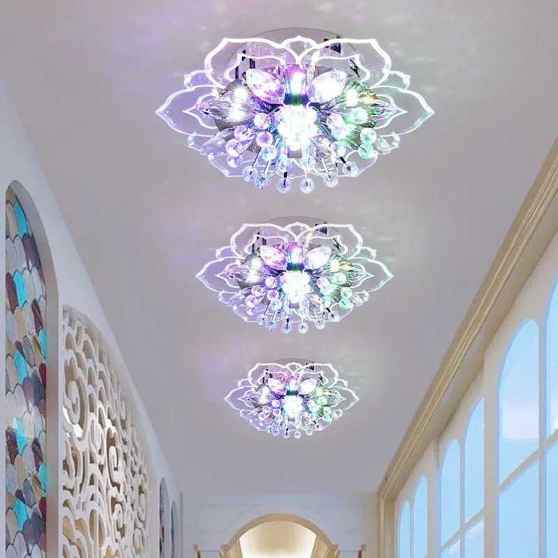 Small crystal lamp with flower-shaped shade and LED light source for modern interiors