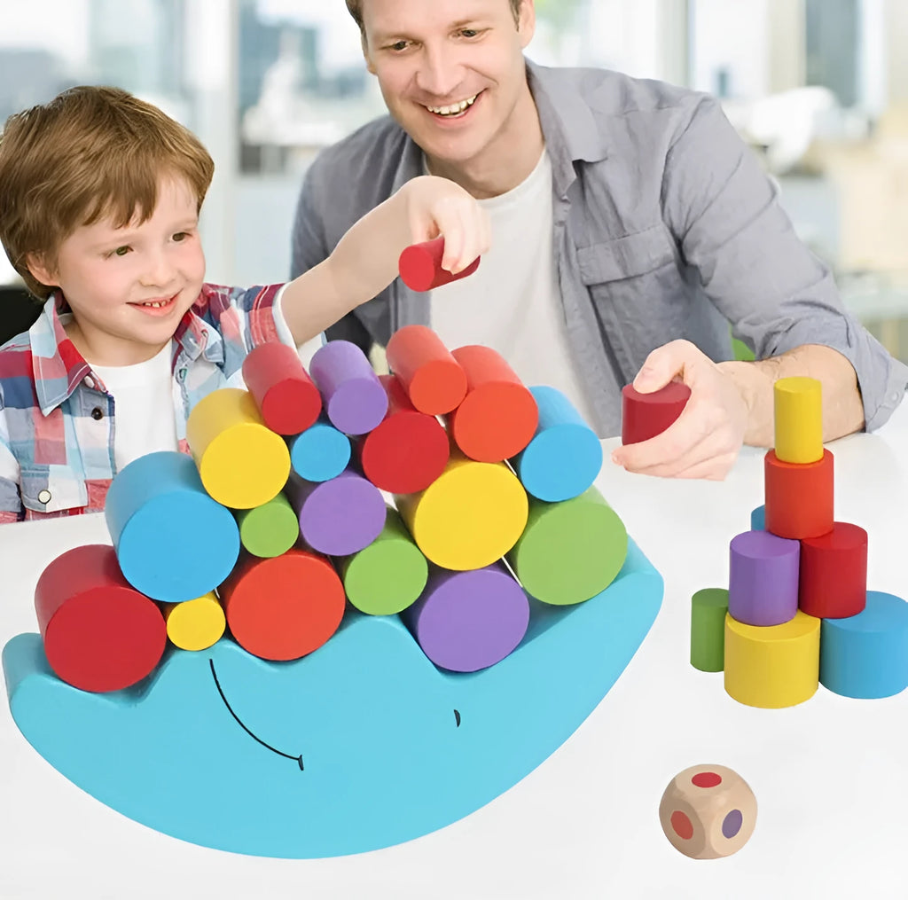 Wooden moon balance game toy in bright colours for children aged 2-4 years