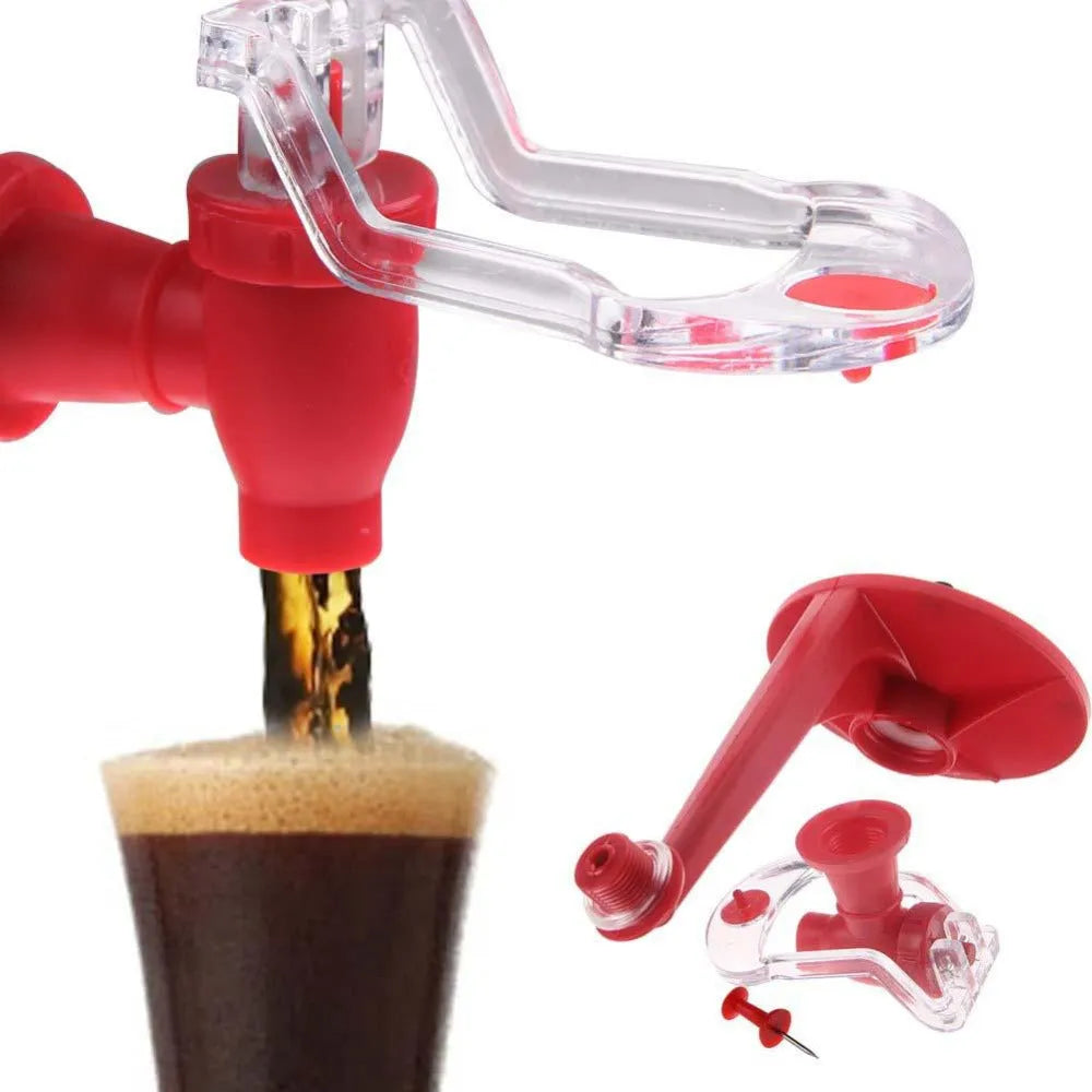 Red plastic Magic Tap soda dispenser for 2-litre bottles with push-in serving mechanism
