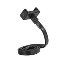 Flexible silicone and aluminium adjustable hose phone holder bent into an S-shape with smartphone attached.