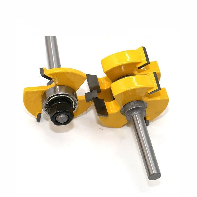 Carbide T-slot woodworking cutter with three-tooth T-shaped design and 8mm straight handle